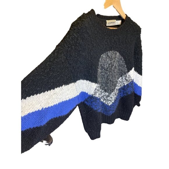Vintage 90s Western Connection II Black Blue Balloon Sleeve Knit Sweater - Picture 5 of 9